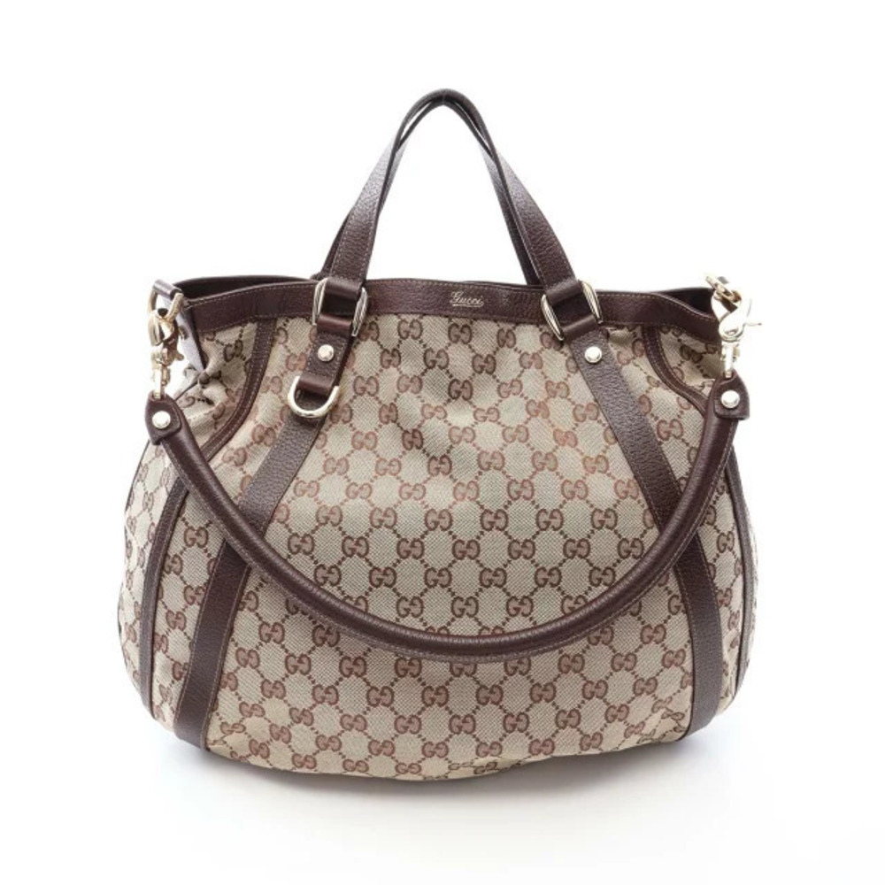 Gucci Abbey GG Canvas Tote Bag Leather Beige Cream Brown